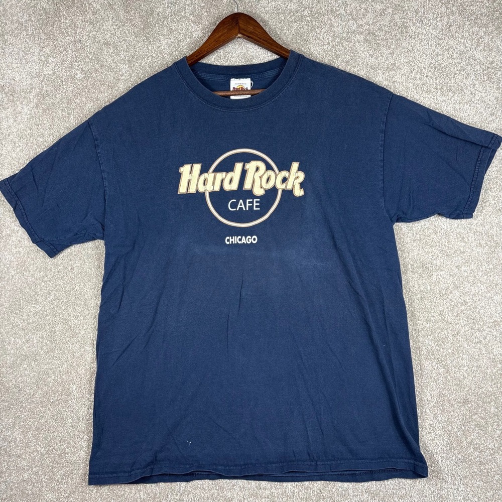 Hard Rock Cafe Chicago T-Shirt Mens XL Navy Blue Graphic Short Sleeve Cotton
